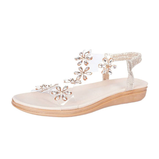 Damen Sandalen mit floralen Strassverzierungen und flexiblem Fersenriemen EB