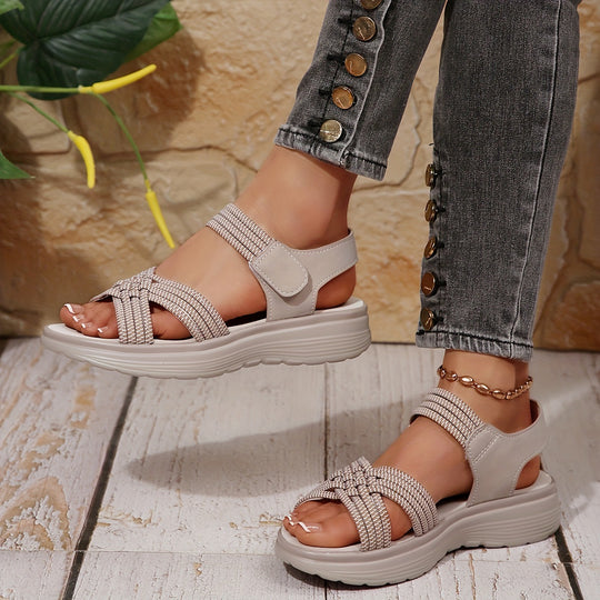 Damen Sportliche Sandalen mit geflochtenen Riemen und gepolsterter Sohle EB