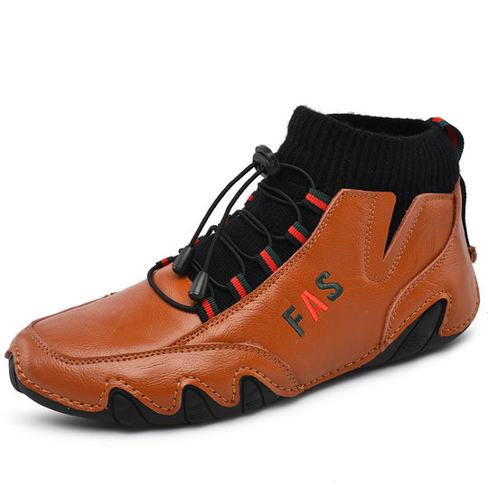 Damen Sportliche Leder Sneakers mit hohem Schaft und elastischer Schnürung EB