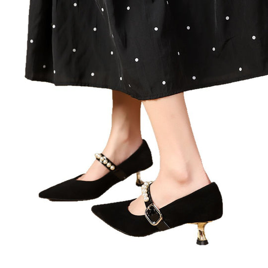 Damen elegante Pumps mit Perlenschmuck EB