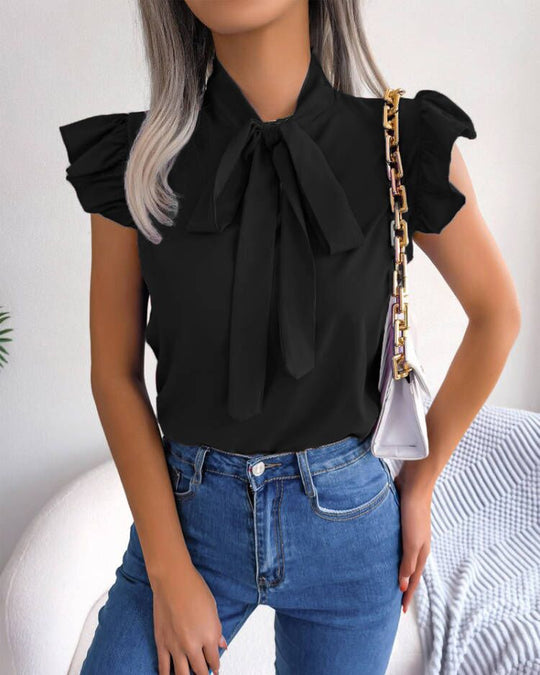 Damen Bluse mit Rüschendetails und schickem Schleifenelement EB
