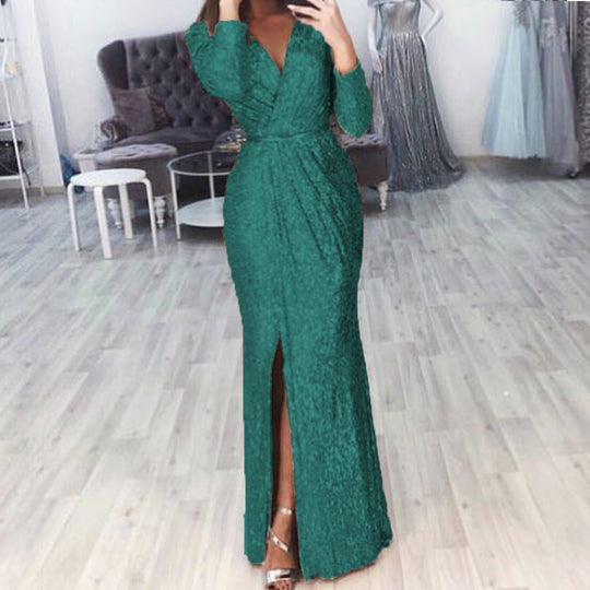Damen Elegantes Wickelkleid mit Bein-Schlitz EB