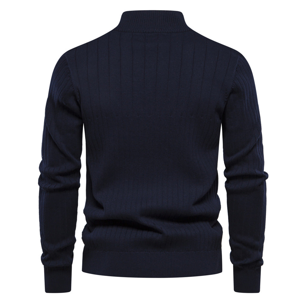 Herren Pullover mit eleganter Rippstruktur und halbem Reißverschluss EB