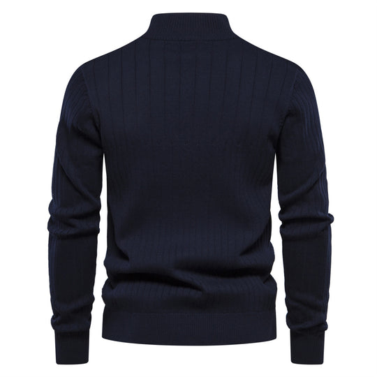 Herren Pullover mit eleganter Rippstruktur und halbem Reißverschluss EB