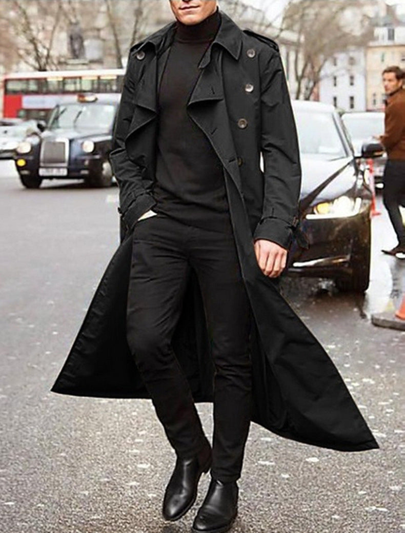 Herren eleganter Trenchcoat mit stilvollen Knopfdetails und hohem Kragen EB