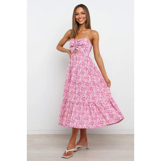 Damen Maxikleid mit raffiniertem Cut-Out und fließendem Rock EB
