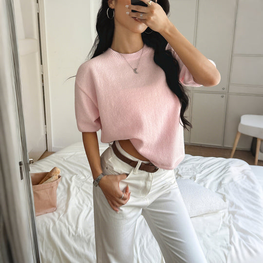 Damen kurzärmeliges Strickoberteil mit lässigem Schnitt EB