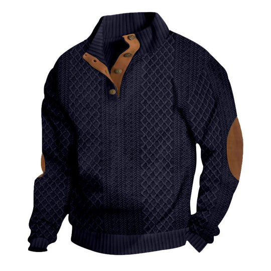 Herren nan grobstrukturierter Halfzip-Strickpullover mit kontrastreicher Knopfleiste und Ellbogenpatches EB