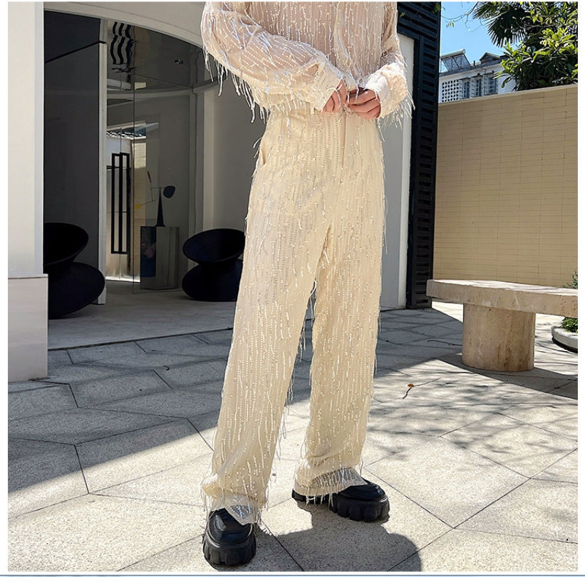 Damen modische Statement-Hosen mit Fransen EB