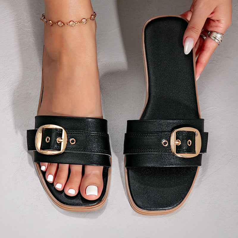 Damen Bequeme Slide-Sandalen mit modischem Schnallen-Design EB