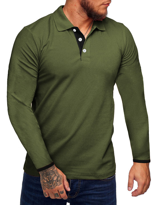 Herren Langarm-Polohemd mit kontrastierenden Knopfdetails EB