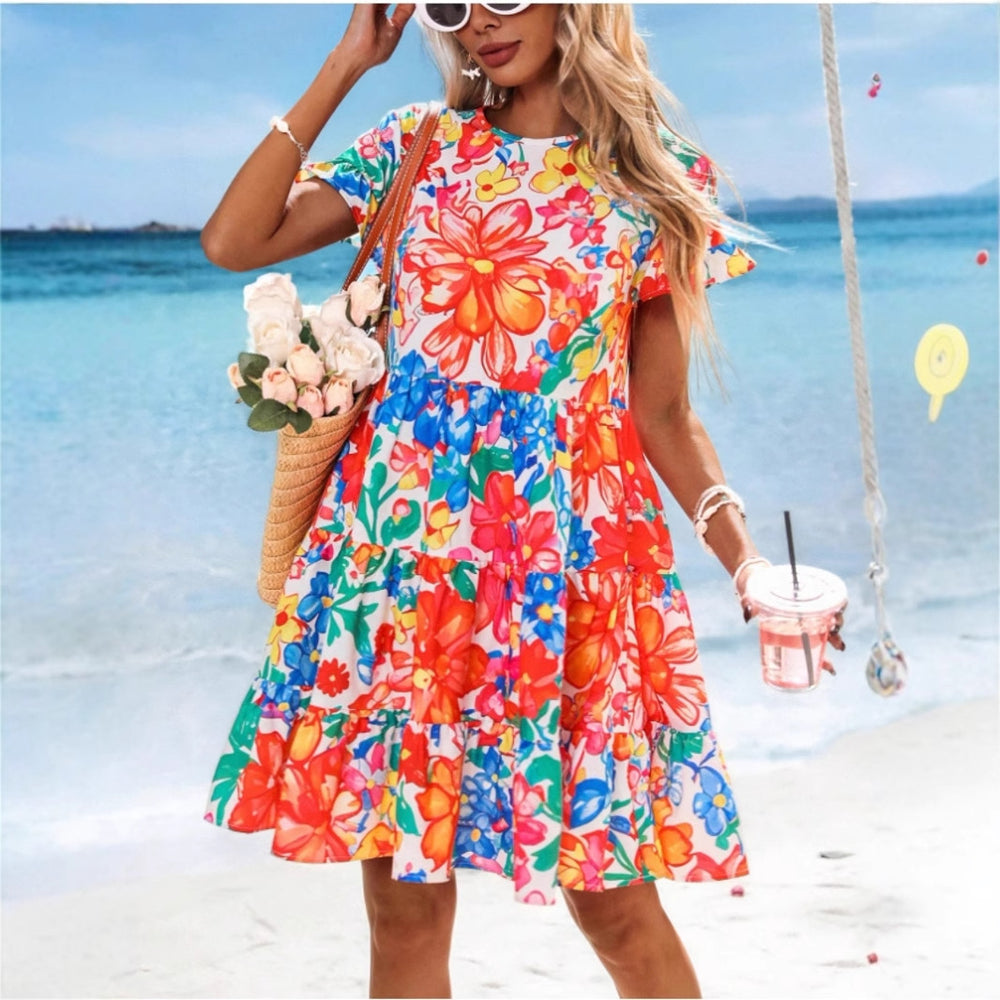 Damen Sommerliches Blumenkleid mit seitlichem Rüschendetail EB