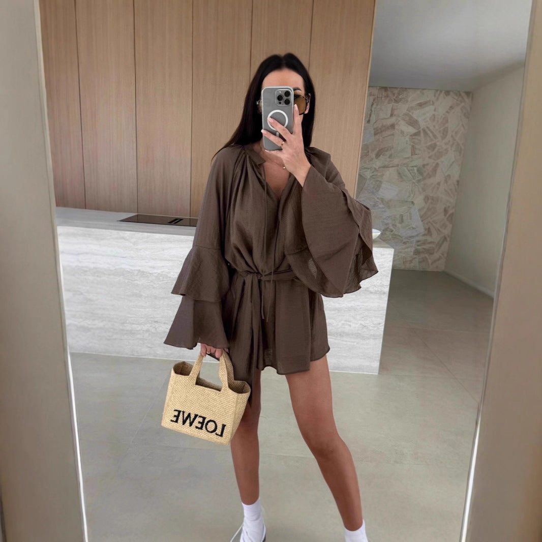 Damen lässiger Kimono mit eleganten Rüschendetails und Taillengürtel EB