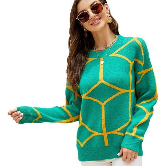 Damen strukturiertes Pullover mit geometrischem Muster und lässigem Schnitt EB