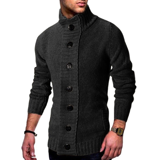 Herren modische Strickjacke mit hohem Kragen und Knopfdetails EB