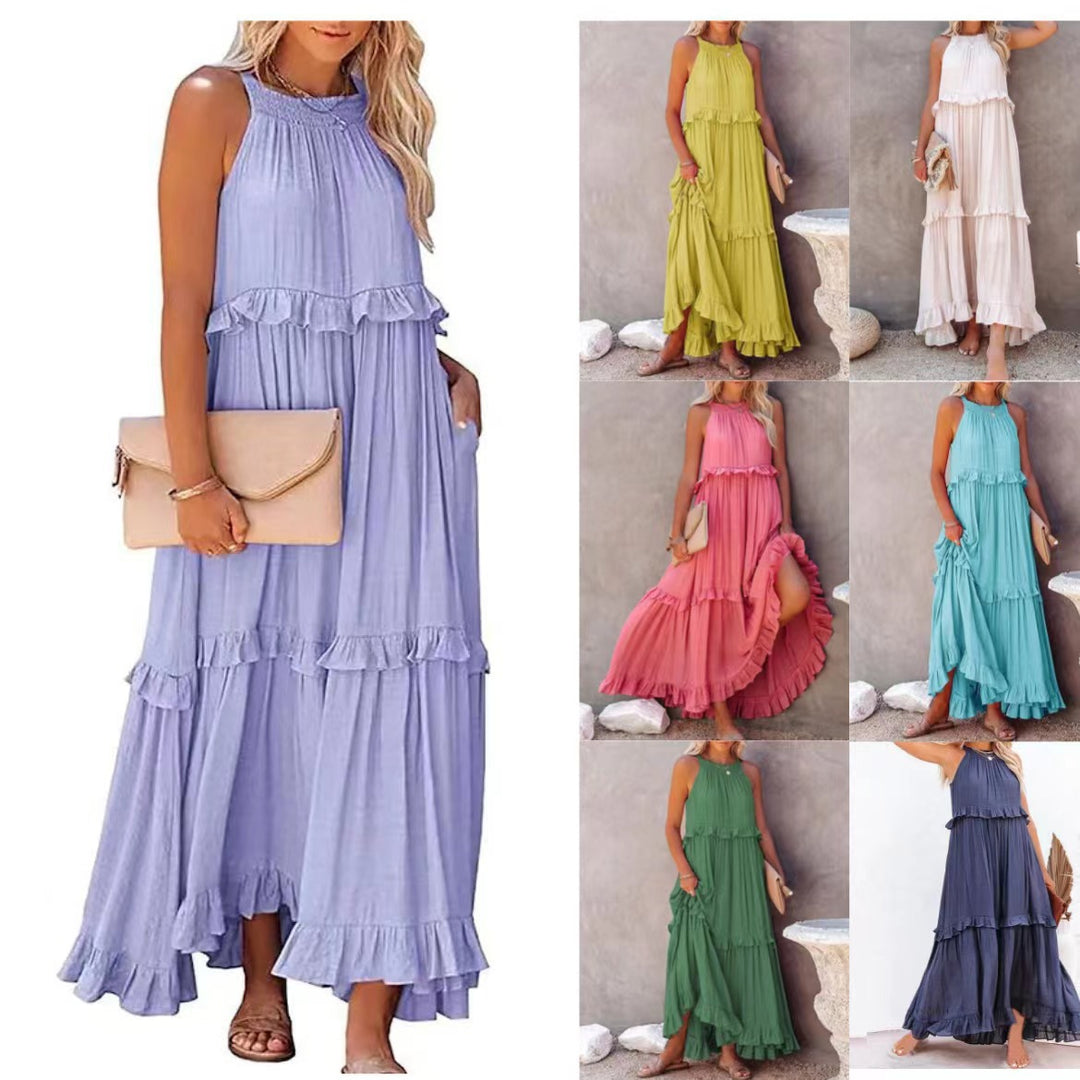 Damen Maxikleid mit einem eleganten Volant-Design und lockerem Schnitt EB