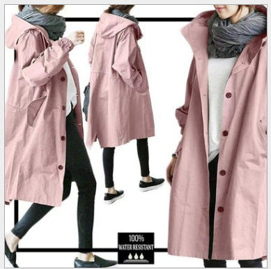 Damen nan leichter Oversize Regenmantel mit Kapuze und verdecktem Verschluss EB