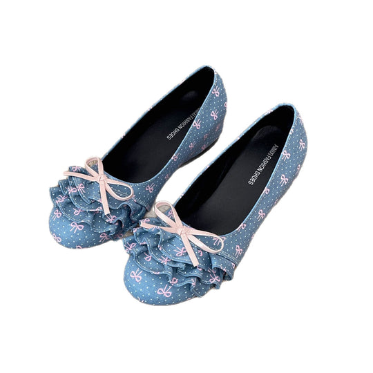 Damen Ballerinas mit verspieltem Rüschendesign und Punkten EB