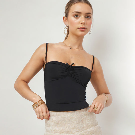 Damen Figurbetontes Spaghetti-Trägershirt mit süßer Raffung EB