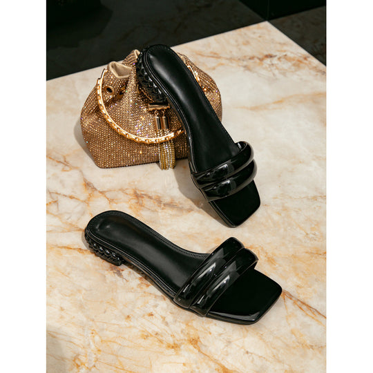 Damen Elegante mules mit breiten Riemen und trendigem Blockabsatz EB