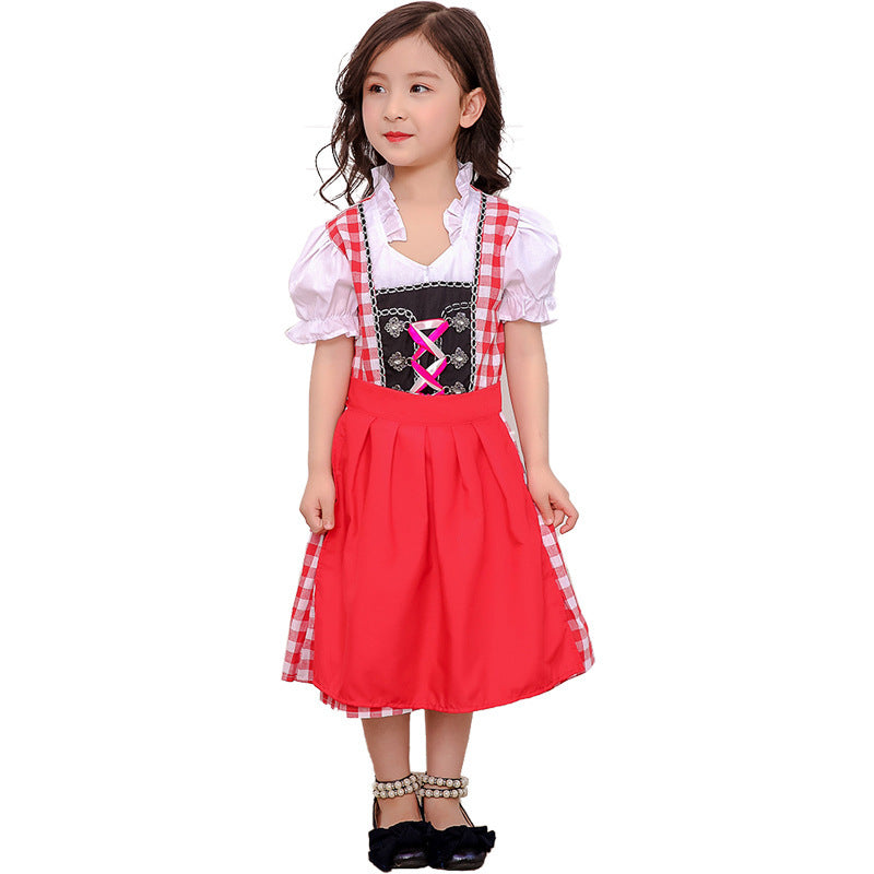 Damen nan traditionelles Kinderdirndlkleid mit geschnürtem Mieder, bestickten Details und abnehmbarer Schürze EB
