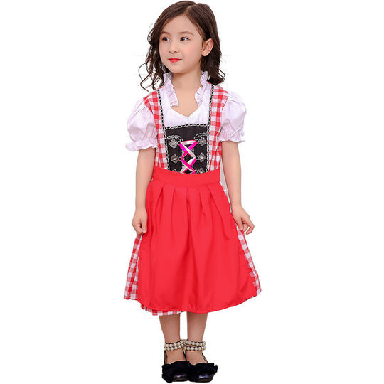Damen nan traditionelles Kinderdirndlkleid mit geschnürtem Mieder, bestickten Details und abnehmbarer Schürze EB