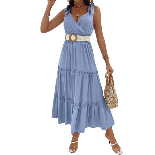Damen Maxikleid mit verstellbaren Trägern und tiefem V-Ausschnitt EB