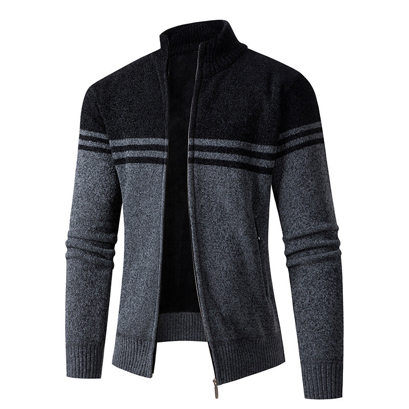 Herren Strickjacke mit modernem Zipper und sportlichem Streifenmuster EB