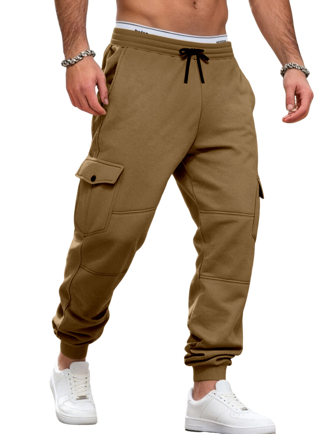 Herren nan sportive Jogginghose mit Cargotaschen Kordelzug und geripptem Knöchelsaum EB