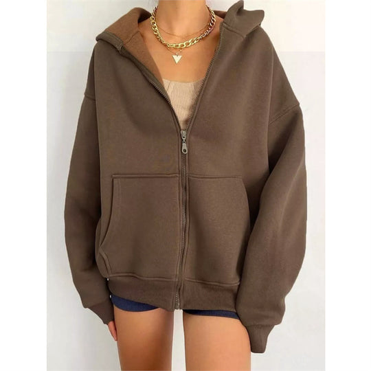 Damen nan oversized Kapuzenjacke mit Reißverschluss und Kängurutaschen EB
