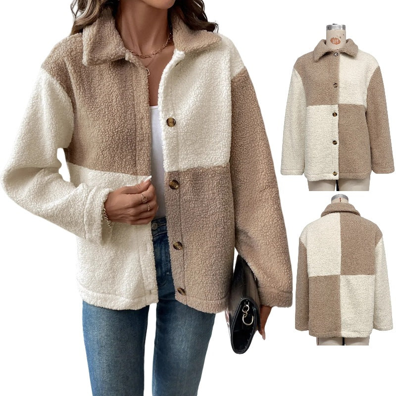 Damen kuschelweiche Fleecejacke mit Blockmuster EB