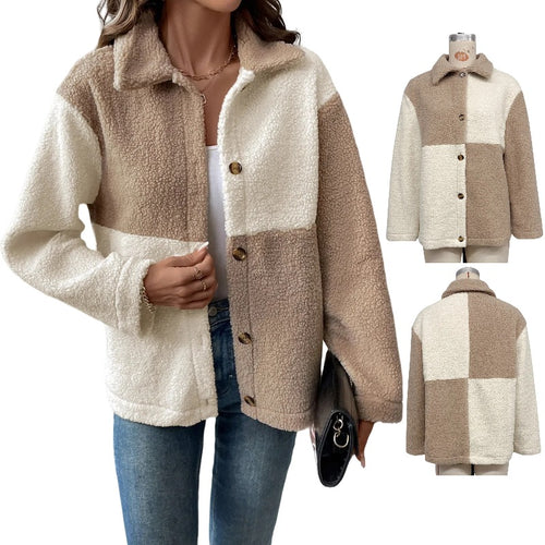 Damen kuschelweiche Fleecejacke mit Blockmuster EB
