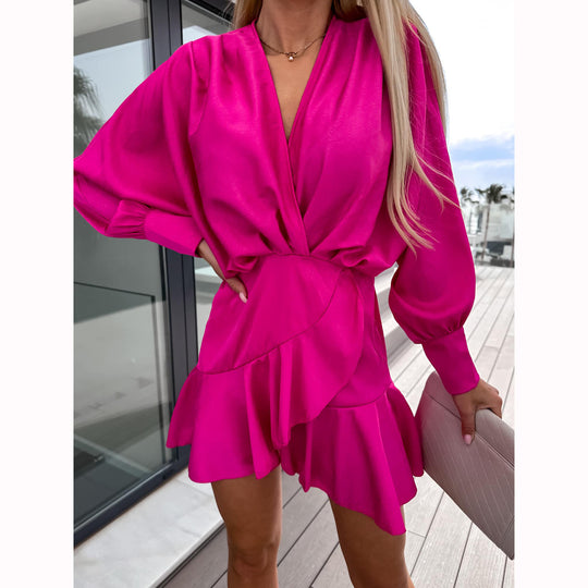 Damen Wickelkleid mit voluminösen Ärmeln und schwingendem Saum EB
