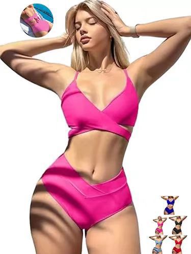 Damen Hoch tailliertes Bikini-Set mit elegantem Wickeldesign EB