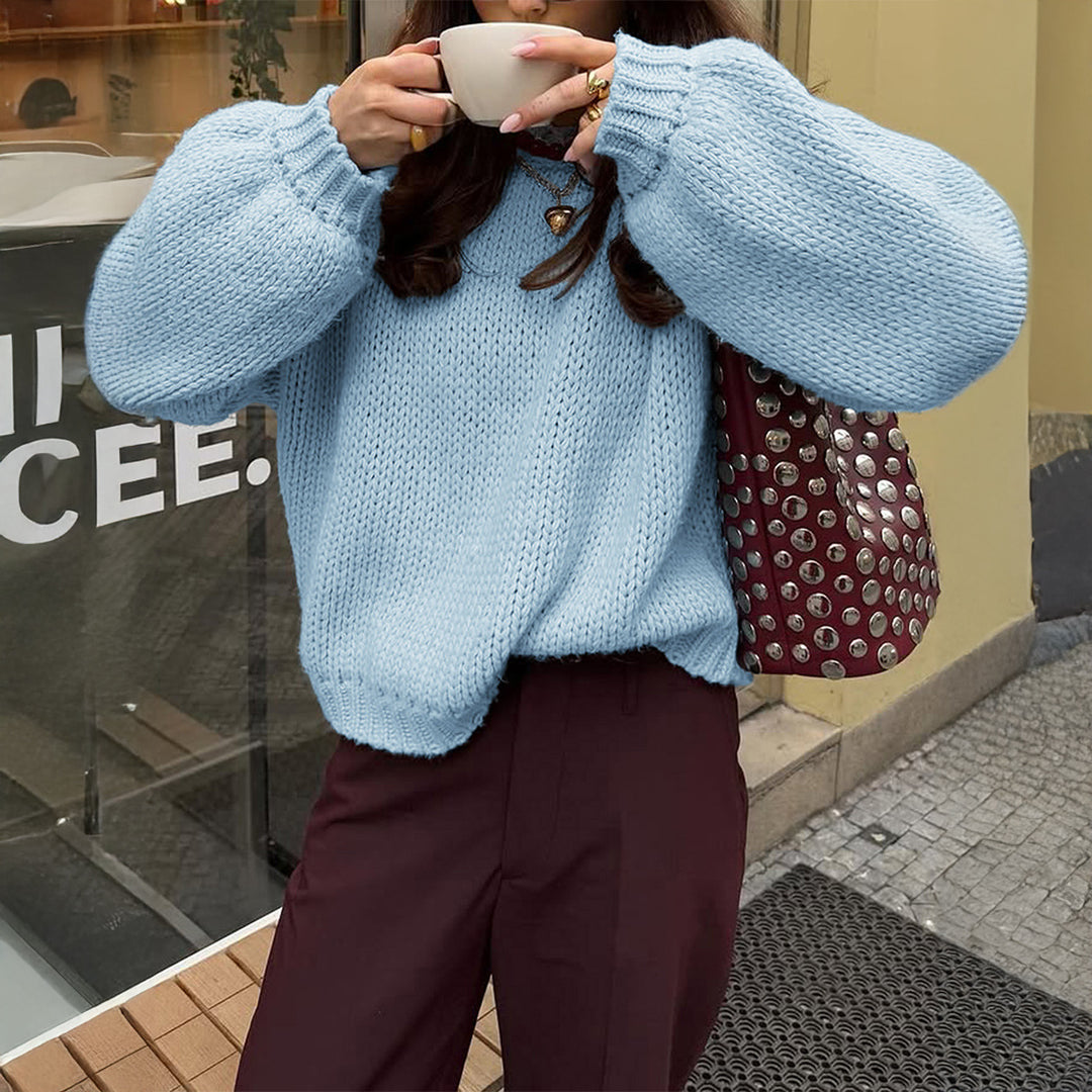 Damen nan oversized Grobstrickpullover mit Rundhalsausschnitt und gerippten Abschlüssen EB