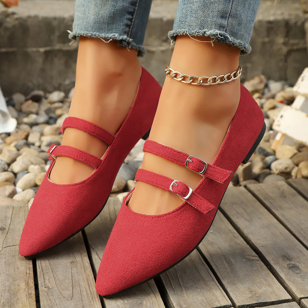 Damen  spitze Mary-Jane Ballerinas mit doppelt verstellbaren Schnallenriemen und gepolstertem Komfortfußbett EB