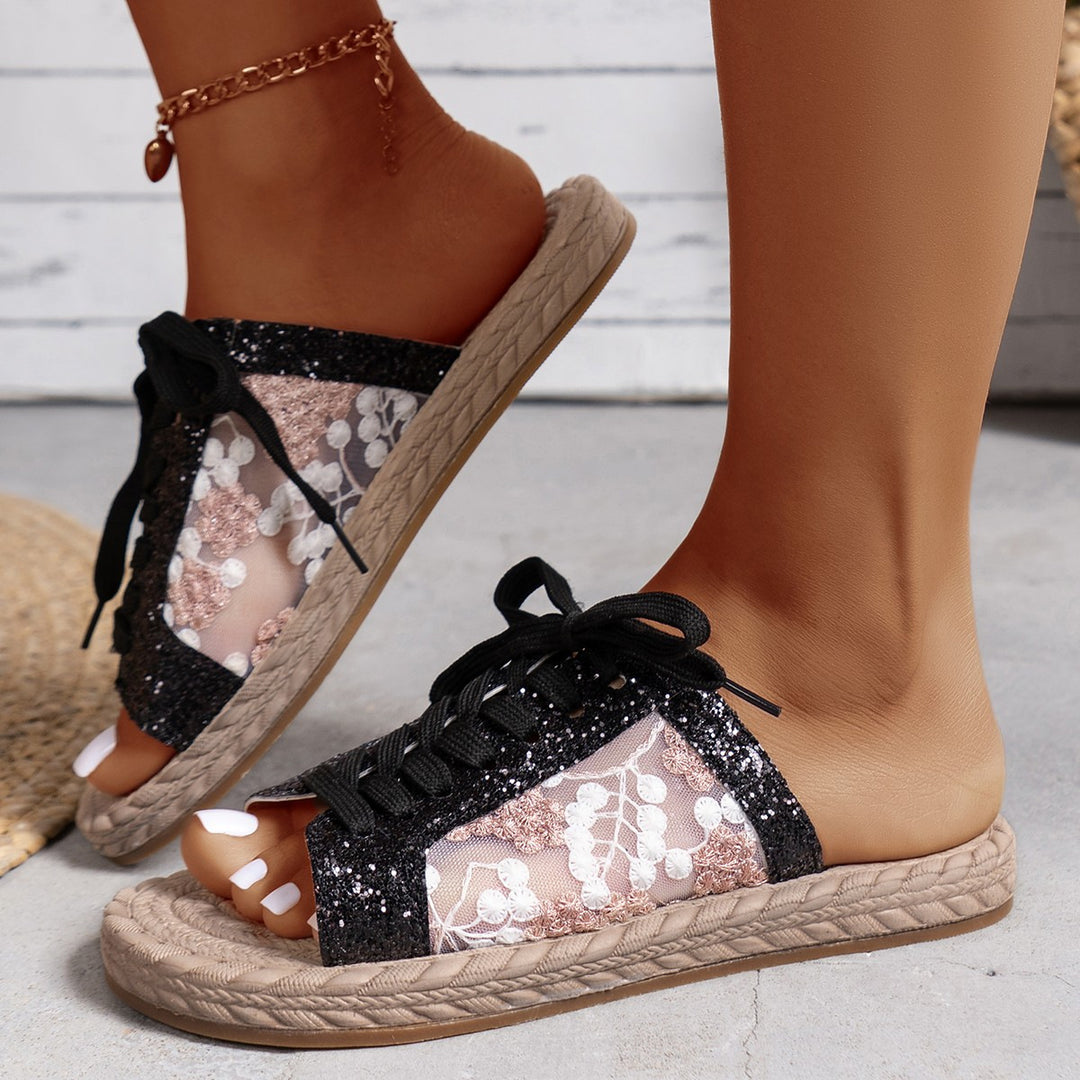 Damen Glitzernde und luftige Schnürsandalen EB