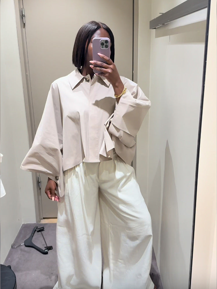 Damen Cropped Bluse mit voluminösen Ärmeln EB