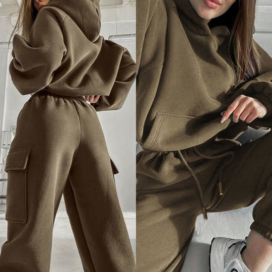 Damen nan oversized Kapuzenpullover-Set mit Cargo-Jogginghose EB