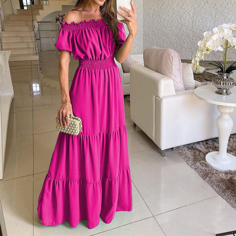 Damen Maxikleid mit schulterfreiem Design und voluminösen Rüschendetails EB