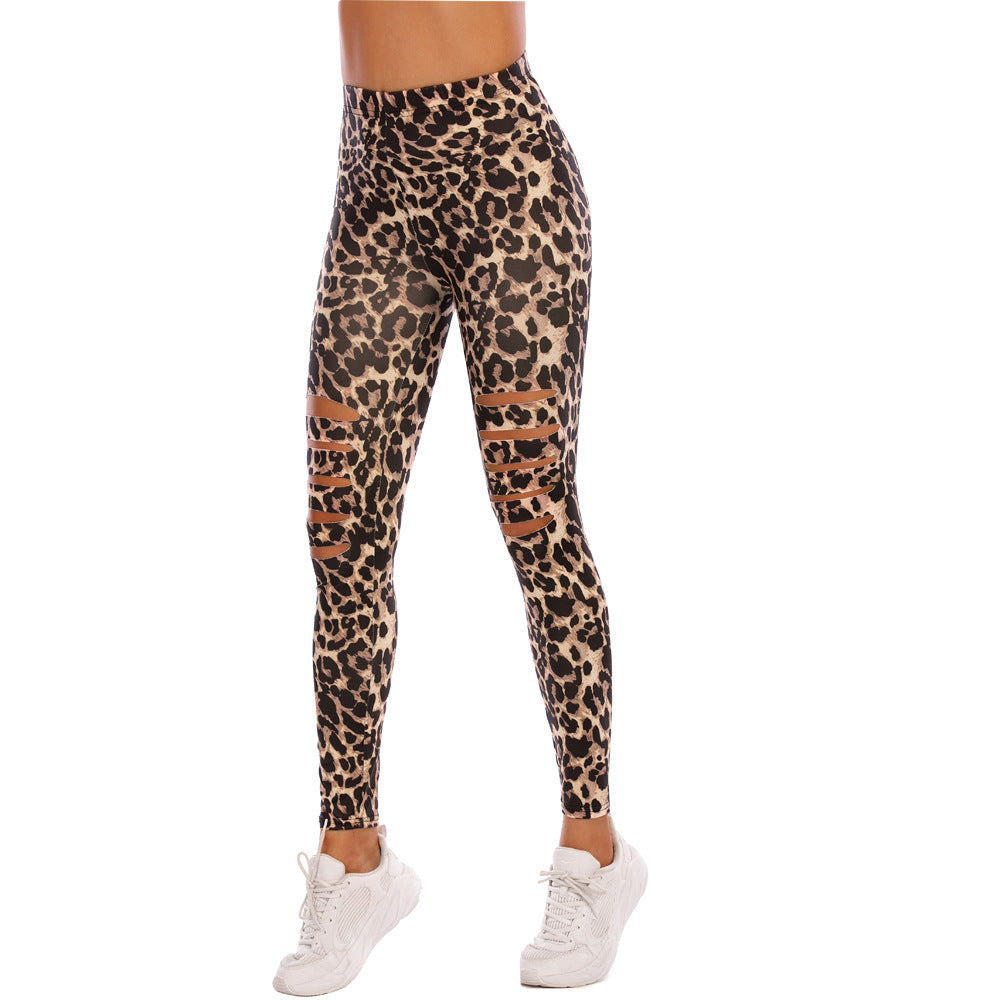 Damen Modische Leggings mit Cut-Outs im Leopardenmuster EB