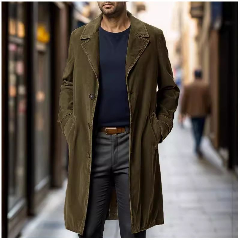 Herren eleganter Trenchcoat aus hochwertigem Gewebe mit praktischen Taschen EB
