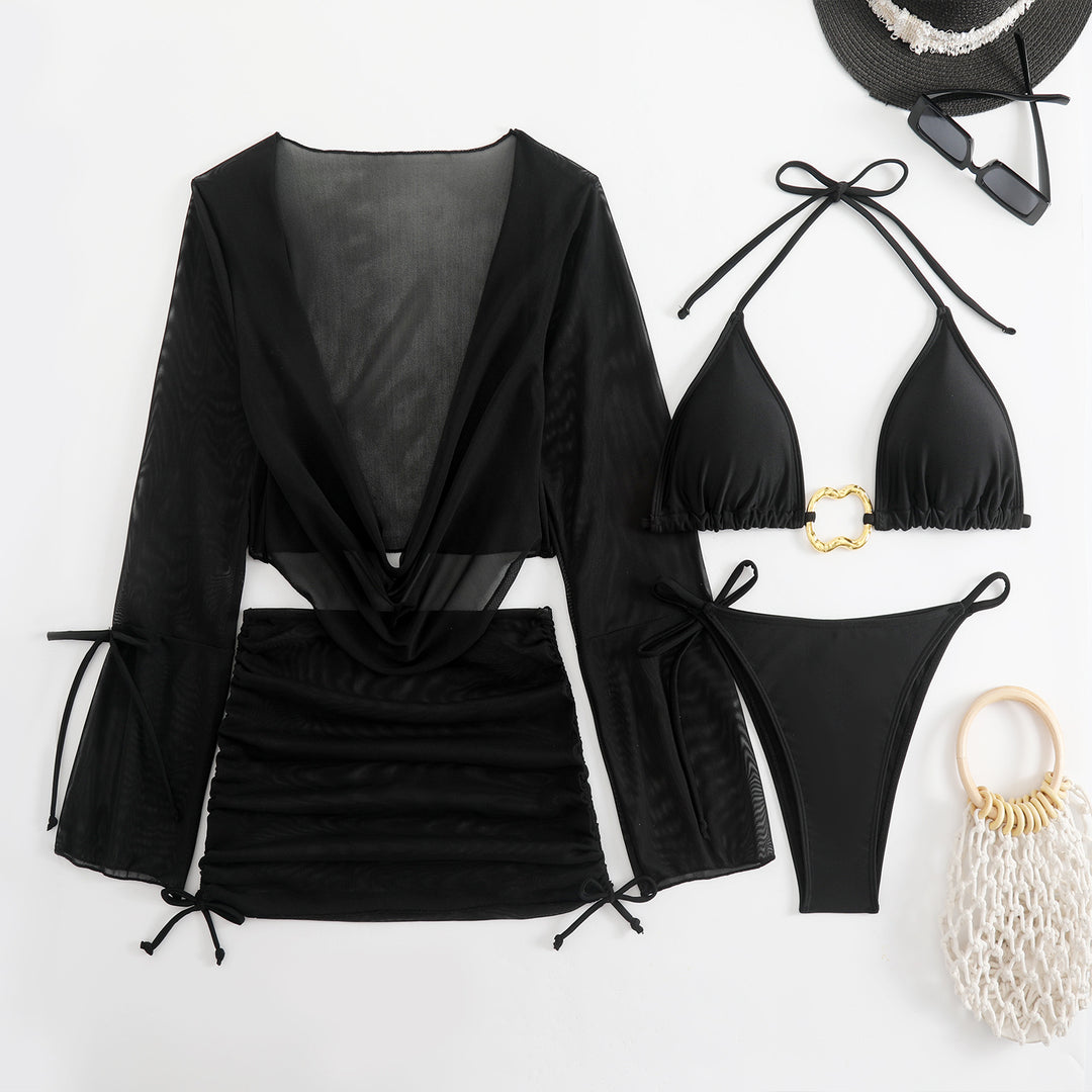 Damen Bikini-Set mit lässiger Strickjacke und verstellbaren Trägern EB