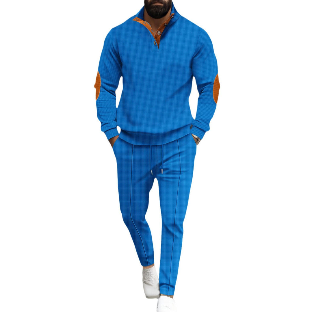 Herren nan feinstrukturiertes Halbkragen-Sweatshirt mit Knopfleiste, dekorativen Ellbogenpatches und legerem Saumabschluss EB