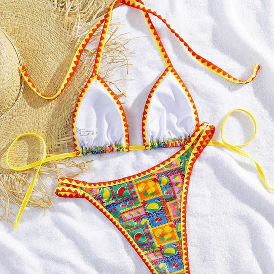 Damen Triangel-Bikini mit buntem Mustermix EB