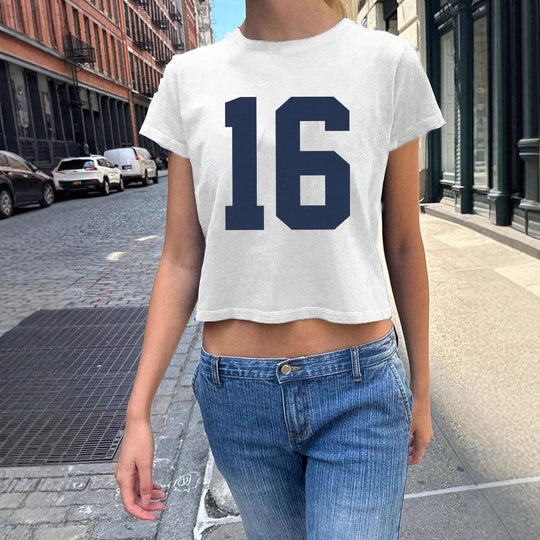Damen Crop-T-Shirt mit künstlerischem Blutdruck-Design EB
