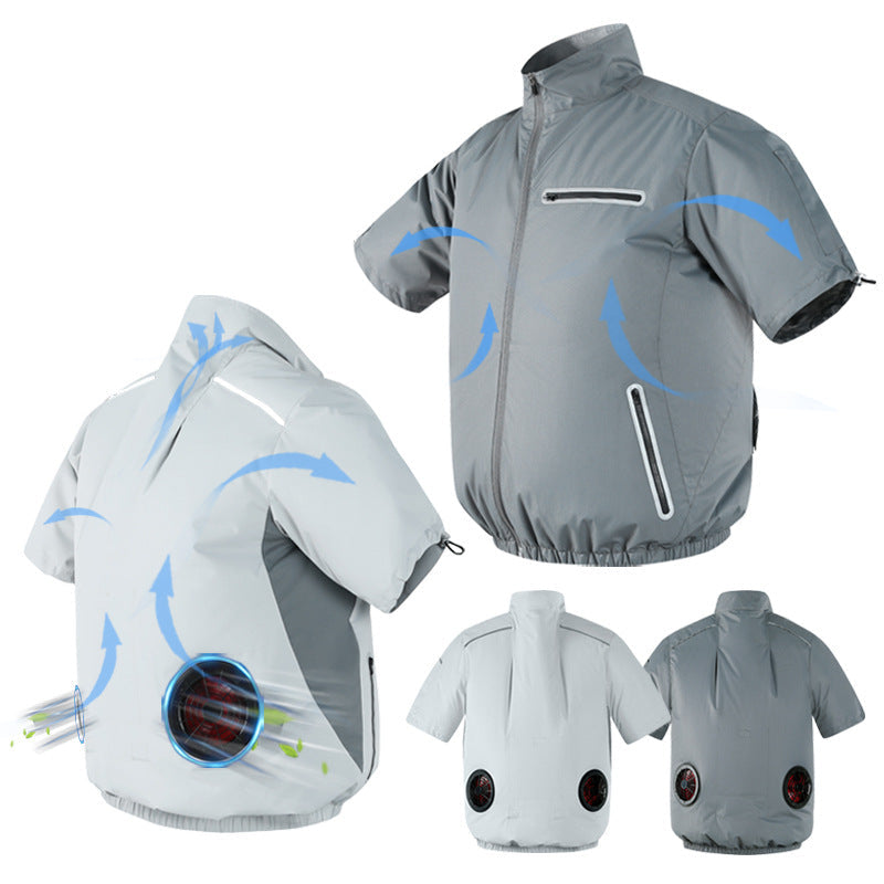Unisex nan kurzärmlige Kühljacke mit rückseitigen Lüftern, Reißverschlusstaschen und elastischem Saum R&B