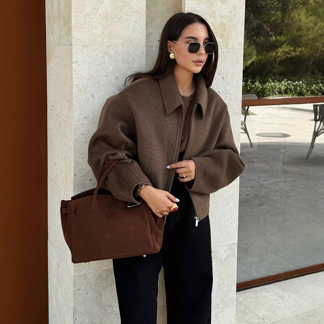 Damen Kapuzenjacke im Vintage-Stil mit oversized Schnitt und Reißverschluss EB