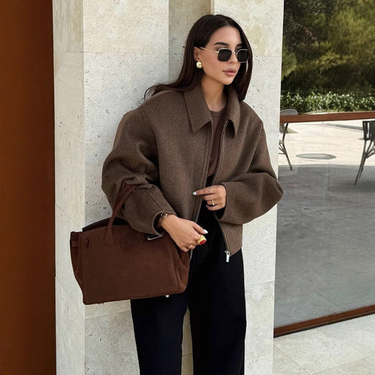 Damen Kapuzenjacke im Vintage-Stil mit oversized Schnitt und Reißverschluss EB