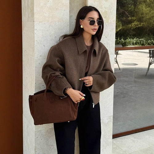 Damen Kapuzenjacke im Vintage-Stil mit oversized Schnitt und Reißverschluss EB